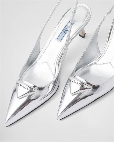 prada silver heels open toe|prada brushed leather slingback pumps.